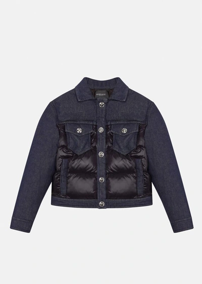 Shop Versace Padded Denim Jacket In Black