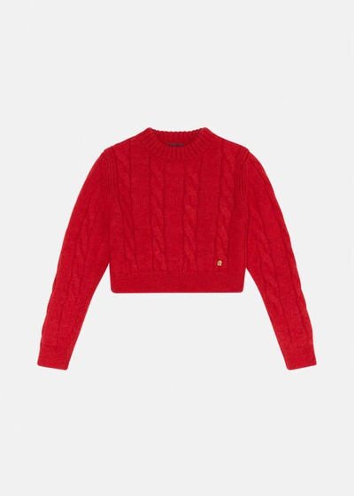 Shop Versace Cable Knit Wool Sweater In Red