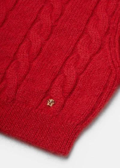 Shop Versace Cable Knit Wool Sweater In Red