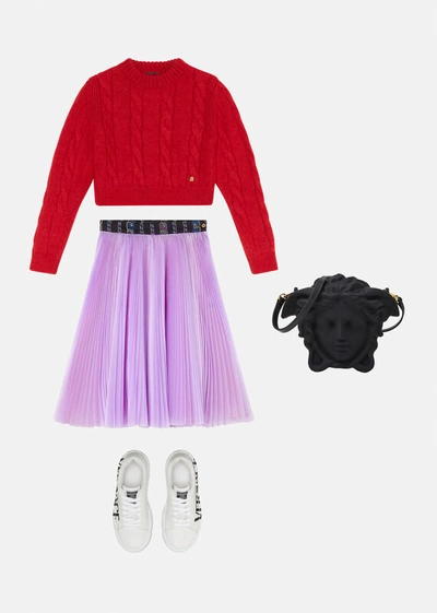 Shop Versace Cable Knit Wool Sweater In Red