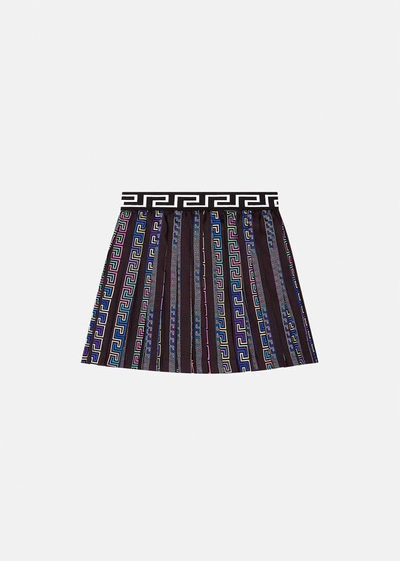 Shop Versace Greca Neon Kids Print Skirt In Black+print
