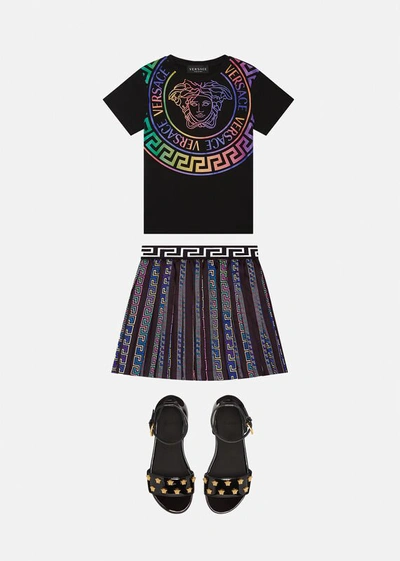 Shop Versace Greca Neon Kids Print Skirt In Black+print