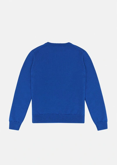 Shop Versace Medusa Embroidered Knit Sweater In Royal Blue