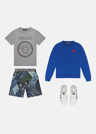 Shop Versace Medusa Embroidered Knit Sweater In Royal Blue