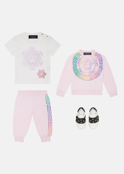 Shop Versace Greca Neon Kids Accent Sweatpants In Light Pink