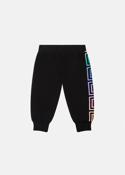 Shop Versace Greca Neon Kids Accent Sweatpants In Black+print