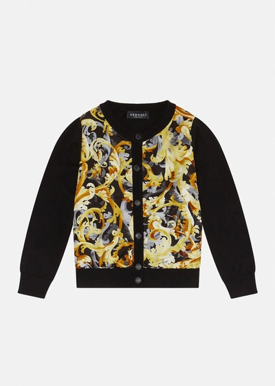 Shop Versace Baroccoflage Kids Insert Knitted Cardigan In Print