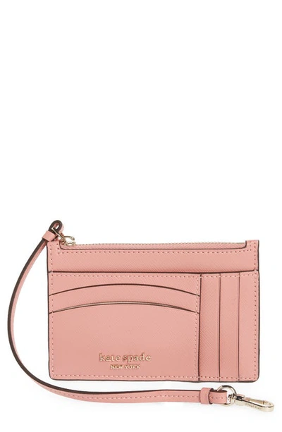 Shop Kate Spade Spencer Leather Wristlet Card Case In Serene Pink