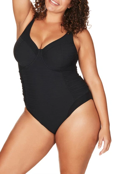 Shop Artesands Aria Giotto D-, Dd- & E-cup Ruched One-piece Swimsuit In Black