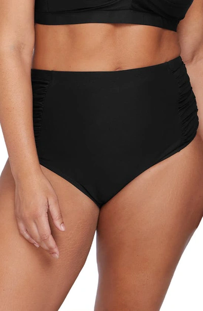 Shop Artesands Hues High Waist Ruched Bikini Bottoms In Black