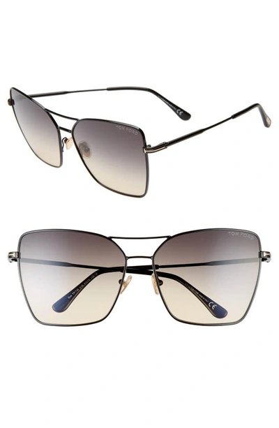 Shop Tom Ford Sye 61mm Butterfly Aviator Sunglasses In Shiny Black/ Gradient Smoke