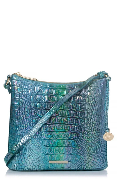 Shop Brahmin Katie Croc Embossed Leather Crossbody Bag In Blue Topaz