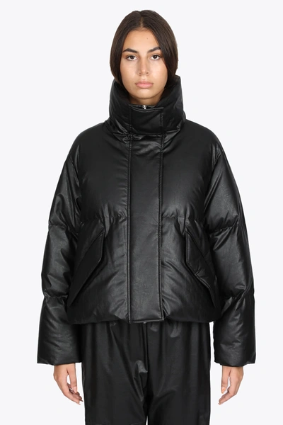 Shop Mm6 Maison Margiela Eco-leather Bomber Jacket Black Vegan Leather Puffer Jacket With Logo Embroidery In Nero