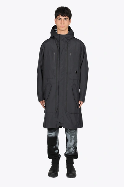 Shop A-cold-wall* System Parka Black Nylon Long Parka With Logo Print In Nero