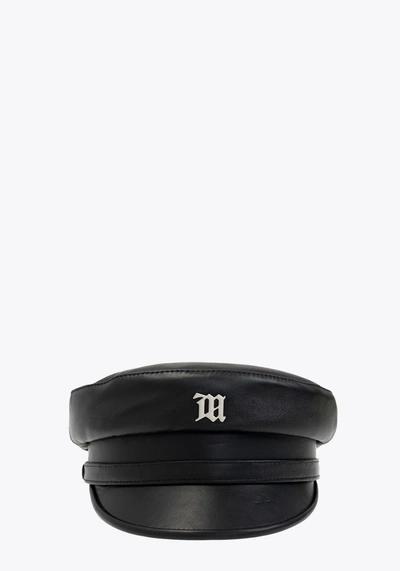 Shop Misbhv Leather Monogram Gavroche Black Leather Gavroche Hat In Nero