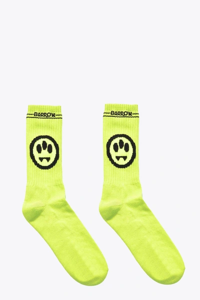 Shop Barrow Socks Neon Yellow Ribbed Cotton Socks With Smile In Giallo Fluo