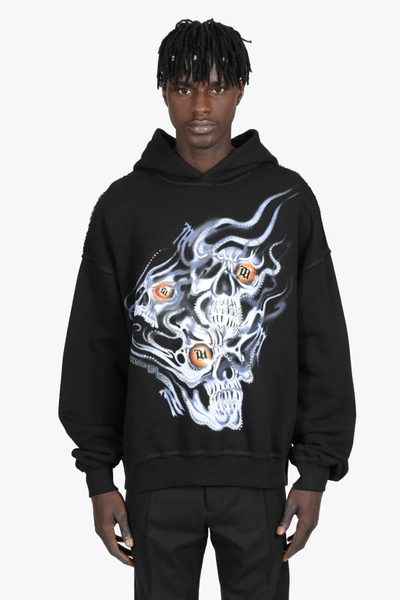 Shop Misbhv Drums Of Death Hoodie Black Cotton Hoodie With Skulls And Strass In Nero