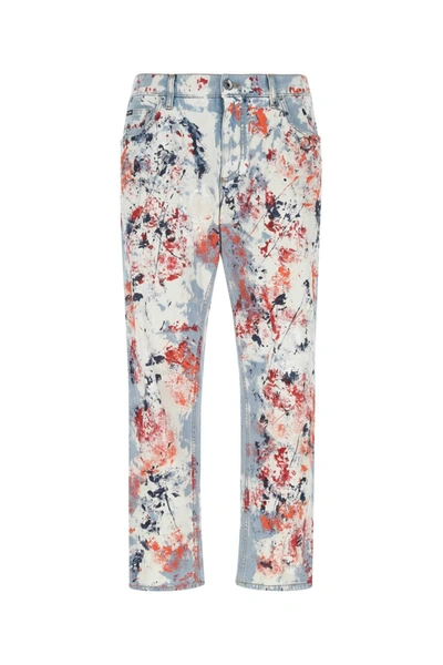 Shop Dolce & Gabbana Marbled Printed Jeans In Multi