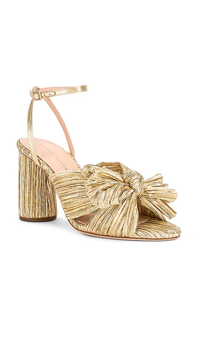 Shop Loeffler Randall Camellia Bow Heel With Ankle Strap In Metallic Gold
