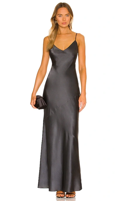 Shop L Agence Serita Maxi V-neck Bias Dress In Charcoal