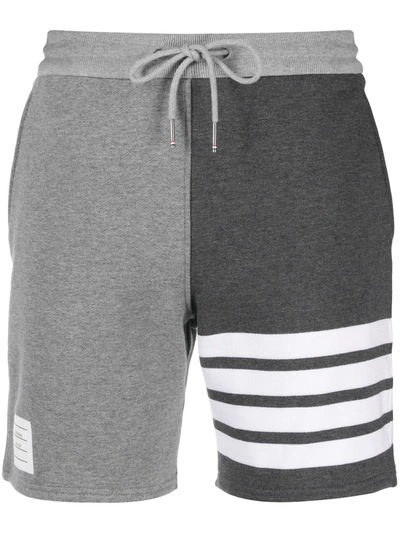 Shop Thom Browne Panelled 4-bar Cotton Shorts In Grau