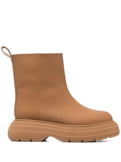 Gia Borghini Beige Leather Ankle Boots With Chunky Sole In Braun