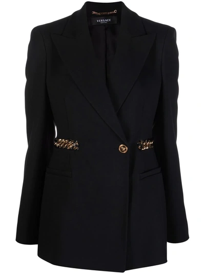 Shop Versace Chain-detail Single-breasted Blazer In Schwarz