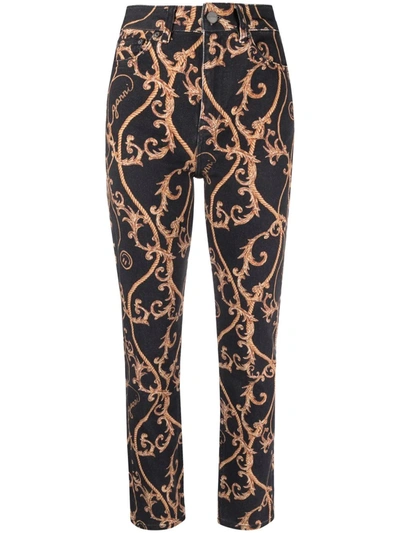 Shop Ganni Baroque-print Jeans In Schwarz