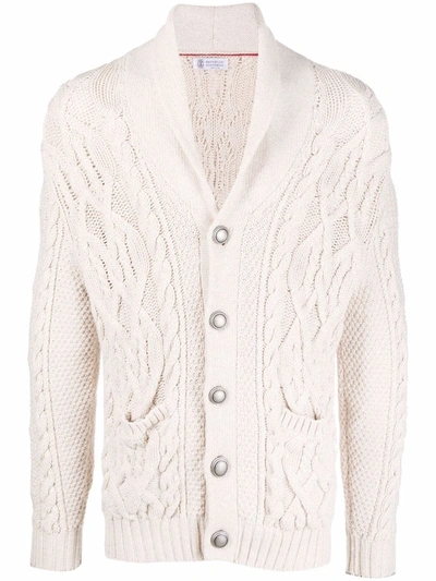 Shop Brunello Cucinelli Cable-knit Cardigan In Nude