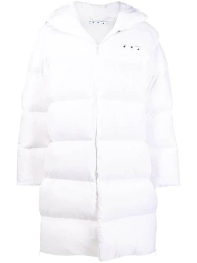 Shop Off-white Logo-print Long Puffer Coat In Weiss