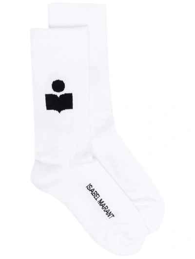 Shop Isabel Marant Logo-print Ribbed Socks In White