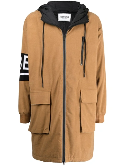 Shop Iceberg Logo-print Sleeve Parka In Braun