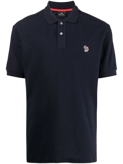 Shop Ps By Paul Smith Zebra-patch Slim-fit Polo Shirt In Blau