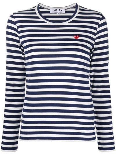 Shop Comme Des Garçons Play Logo-embroidered Striped T-shirt In Blau