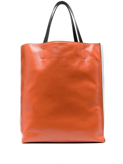 Shop Marni Large Logo Print Tote Bag In Blau