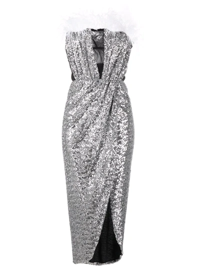 Shop Nervi Feather-detail Sequin Dress In Silber