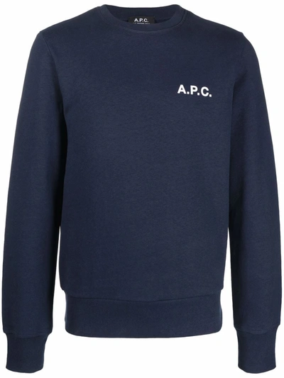 Shop Apc Logo-print Crew Neck Sweatshirt In Blau