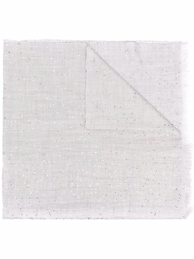 Brunello Cucinelli Silk-cashmere Blend Sequinned Scarf In Grau