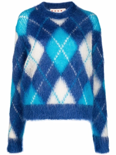 Shop Marni Argyle-knit Mohair Jumper In Blau
