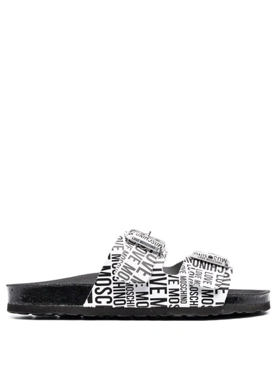 Shop Love Moschino Logo-print Buckle-fastening Sandals In Weiss