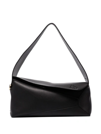 Shop Loewe Puzzle Leather Shoulder Bag In Black