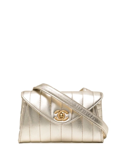Pre-owned Chanel 1995 Mademoiselle V-flap Crossbody Bag In Silver