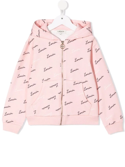 Shop Lanvin Enfant Logo-print Zip-up Hoodie In Pink