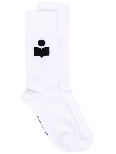 Shop Isabel Marant Logo Embroidered Socks In White