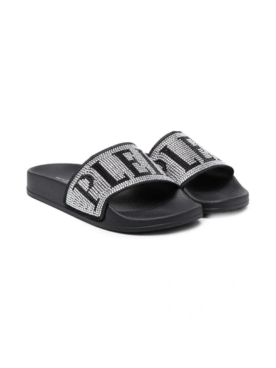 Shop Philipp Plein Junior Rhinestone-embellished Slides In Black
