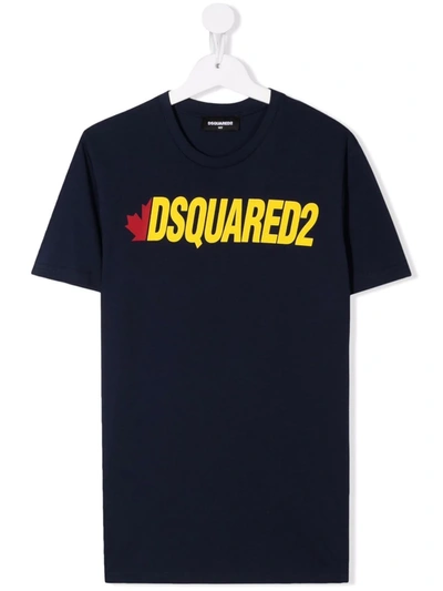 Shop Dsquared2 Teen Logo-print Cotton T-shirt In Blue