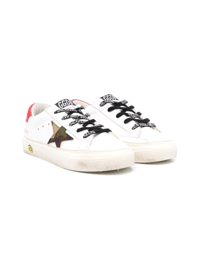 Shop Golden Goose Superstar Distressed Lace-up Trainers In White