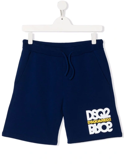 Shop Dsquared2 Teen Logo-print Shorts In Blue