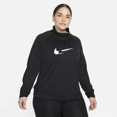 Shop Nike Women's Dri-fit Swoosh Run 1/4-zip Running Midlayer (plus Size) In Black