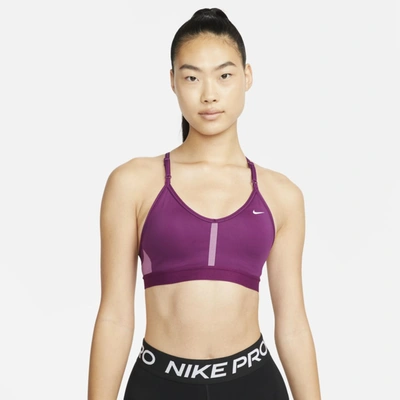 Shop Nike Women's Indy Light-support Padded V-neck Sports Bra In Red